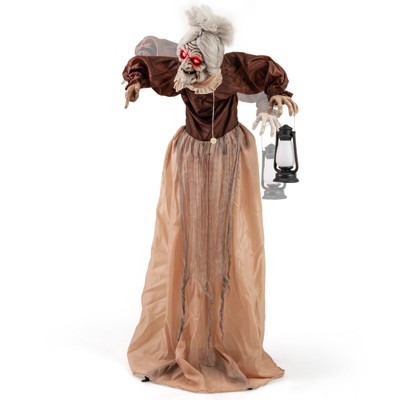 Tangkula Halloween Animatronic Talking Zombie Maid in Lantern Halloween Decorations with Movable Head and Arms Lights and Sounds