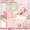 3-Layer Pink Jewelry Box with Lock & Mirror, 2-Drawer PU Leather Organizer & Display Case for Necklaces, Rings, Gift for Women - 3 of 4
