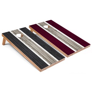 Skip's Garage Dark Grey and Maroon Striped Cornhole Board Set, Includes 2 Boards, 8 Bags - 1 of 4