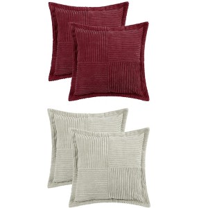 Unique Bargains 4 Pcs Solid Wide Bordered Corduroy Striped Throw Pillow Covers for Home Decorations - 1 of 4