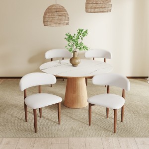 WJSHome Dining Chairs Set of 4, Solid Rubberwood Leg Kitchen Chairs with Modern Fabric Upholstered for Dining Room, Walnut & Beige - 1 of 4