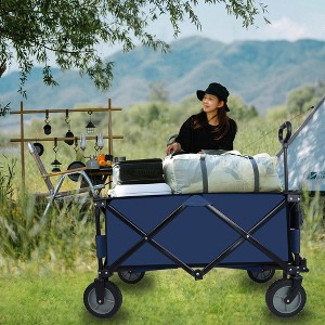 Heavy Duty Garden Cart 225LBS Capacity Heavy Duty Wagon Cart With 7" 360°Rotation Tires Adjustable Handle Collapsible Foldable Wagon - 1 of 4