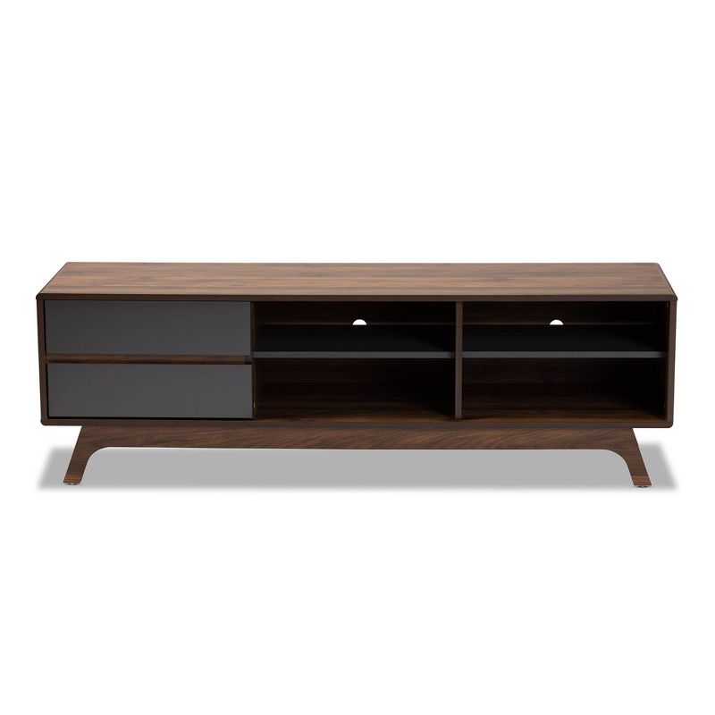 2 Drawer Koji Two-Toned Wood TV Stand for TVs up to 65&#34; Gray/Walnut - Baxton Studio, 4 of 10
