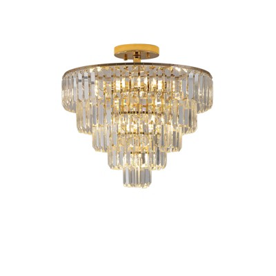 Dolonm Gold Crystal Chandeliers, Round Semi Flush Mount Chandelier Light Fixture,Large Contemporary Luxury Ceiling Lighting