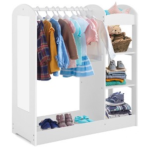 Tangkula Kids Dress up Storage Hanging Armoire Dresser Costume Closet w/ Mirror Shelves - 1 of 4