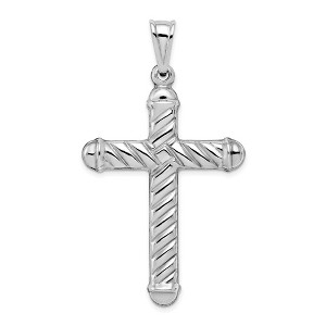 Black Bow Jewelry Sterling Silver Rhodium-Plated Hollow 3D Rope Cross Pendant, 32 x 57mm - 1 of 4