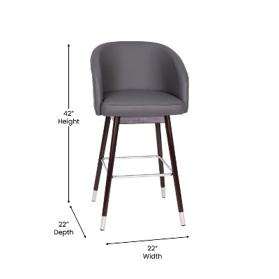 Adjustable Gray Leather & Walnut Metal Barstool 30"H