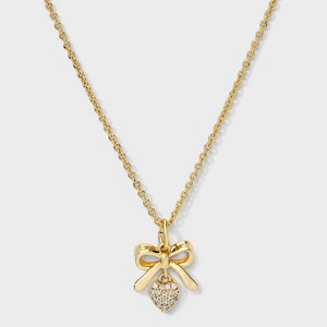 14K Gold Dipped Cubic Zirconia Bow and Heart Pendant Necklace - A New Day™ Gold - 1 of 4