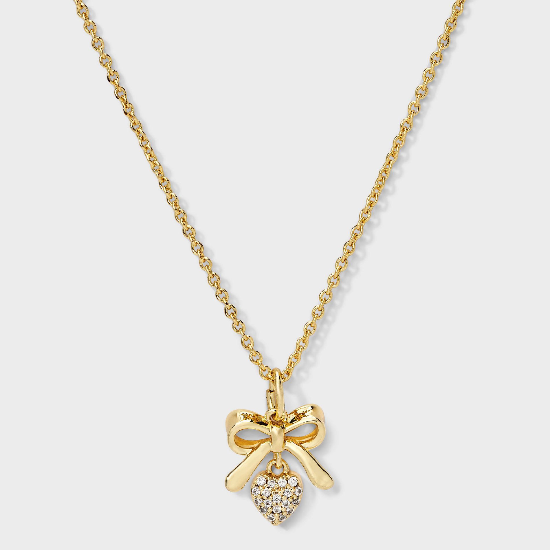 14K Gold Dipped Cubic Zirconia Bow and Heart Pendant Necklace - A New Day™ Gold