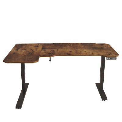 HomeRoots 59" Adjustable Brown and Black L Shape Computer Desk