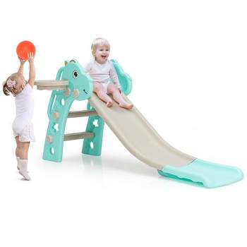 Topbuy 4 in 1 Kids Dinosaur Slide Baby Play Climber Slide Set With  Basketball Hoop Green 