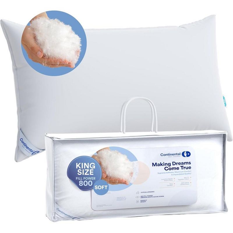 Continental Bedding Siberian 800FP 100% Goose Down Pillow Soft Support Pack of 1, 5 of 6
