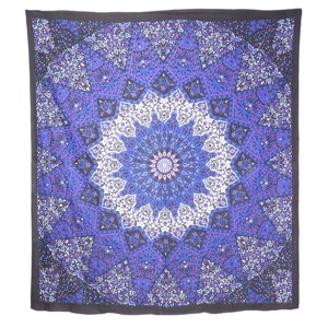 HomeRoots 92" X 84" Purple Black And White Mandala Cotton Hanging Tapestry - 1 of 4
