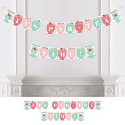 Big Dot of Happiness Floral Let's Par-Tea - Garden Tea Party Bunting Banner - Party Decorations - It's Par-Tea Time