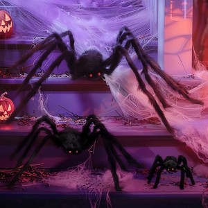 Wrapables Giant Hairy Spider Decorations (Set of 3), Indoor Outdoor Haunted House Halloween Decor - 1 of 4