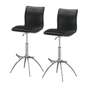 HomeRoots Set of Two Black and Silver Faux Leather and Metal Low Back Adjustable Height Bar Chairs - 1 of 4
