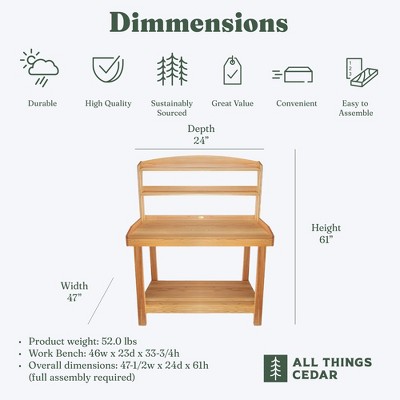 Cedar Wood Outdoor Potting Bench with Shelves