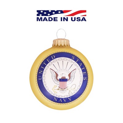 Christmas by Krebs Matte Gold and White US Navy Logo and Hymn Glass Christmas Ball Ornament 3.25" (80mm)