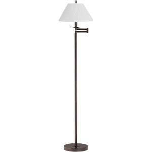 Regency Hill Gabrielle Modern 60 1/2" Tall Standing Floor Lamp Skinny Adjustable Swing Arm Brown Metal Bronze Finish Living Room Pleated White Shade - 1 of 4