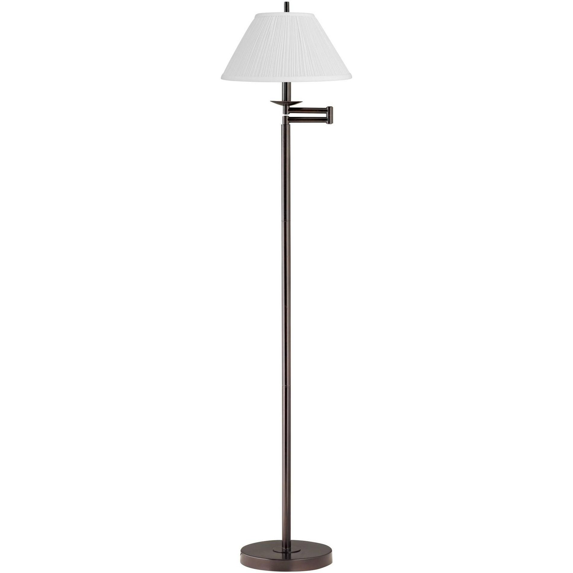 Regency Hill Gabrielle Modern 60 1/2" Tall Standing Floor Lamp Skinny Adjustable Swing Arm Brown Metal Bronze Finish Living Room Pleated White Shade