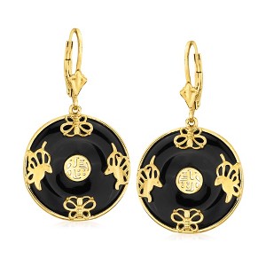 Ross-Simons Black Agate "Good Fortune" Butterfly Drop Earrings in 18kt Gold Over Sterling - 1 of 3