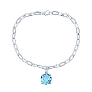 Simona Sterling Silver 10mm Round Center Gem, Paperclip Chain Bracelet - Blue Topaz - Blue - 7.25 Inch - 1 of 2
