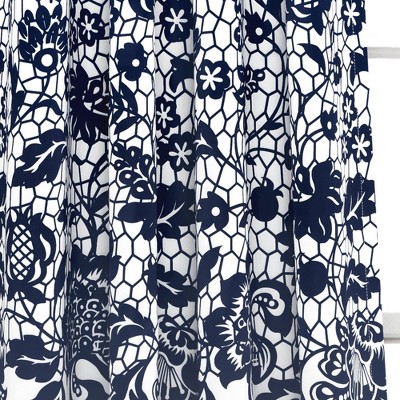 Navy and White Floral Blackout Polyester Window Panels