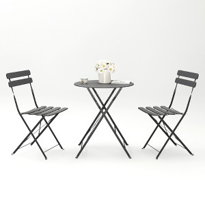 YOOCOZZ Outdoor Folding Steel Bistro Seating Set with 2 Chairs and 1 Round Table, Space-Saving Design - 1 of 4