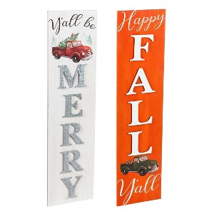 Double-Sided Wooden Fall/Holiday Greeting Standing Porch Sign - 1 of 1