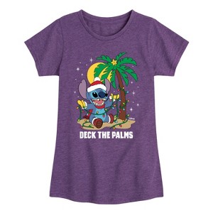 Girls' - Lilo and Stitch - Deck The Palms Christmas Fitted Short Sleeve Graphic T-Shirt - 1 of 4