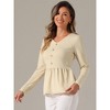 Allegra K Women's Long Sleeve Ruffled Hem Decorative Buttons V-Neck Waffle Knit Tops - 2 of 4