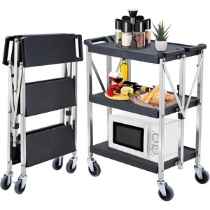 3-Tier Heavy Duty Foldable Service Cart with Lockable, Wheels, 330 lbs Capacity Utility Carts for Home Garage Offices Transport - 1 of 4