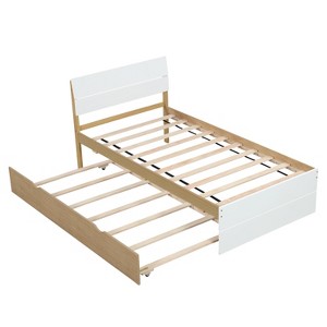 NicBex Twin Size Wood Platform Bed Frame with Twin Trundle for Adults/Boys/Girls - 1 of 4