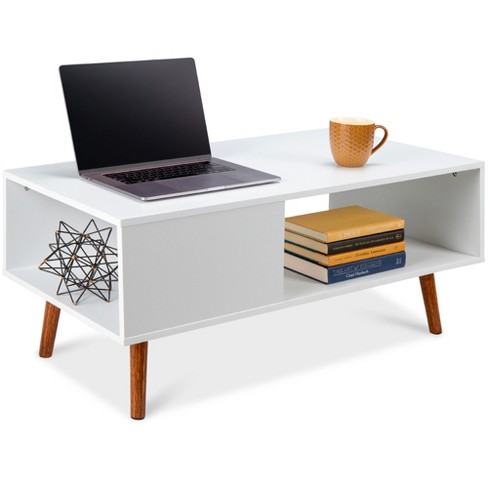 Costway Coffee Table Retro Mid-century Coffee Table W/storage Open Shelf  Living Room : Target