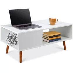 Best Choice Products Wooden Mid-Century Modern Coffee Accent Table Furniture w/ Open Storage Shelf