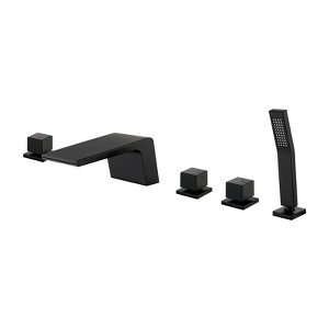 Cobbe 5-Hole Bathtub Faucet Set in Matte Black Set - with Hot/Cold Water Switch, Diverter Knob, Hand Shower Head and 4.72-Inch Wide Waterfall Spout - 1 of 4