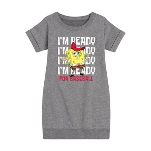 - SpongeBob SquarePants - Ready For Baseball Graphic Short Sleeve Fleece Dress - 1 of 4