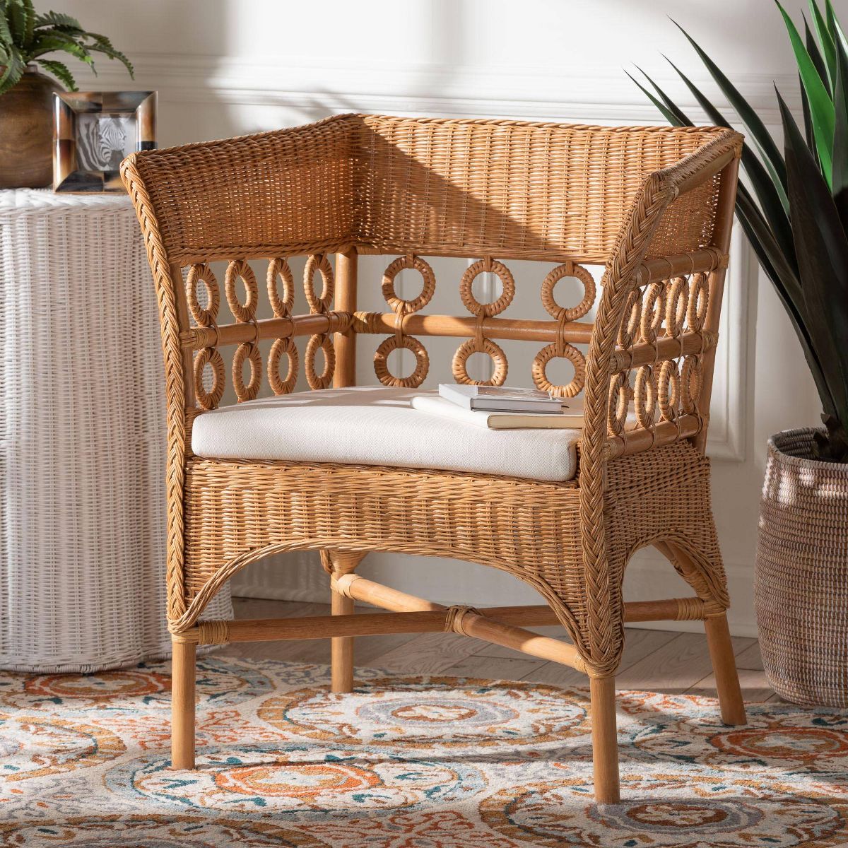 bali & pari Oxford Bohemian Rattan Arm Chair Light Honey - thumbnail 7