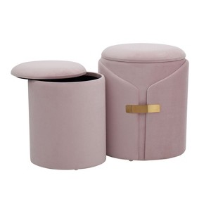 Sapphtopaz 2PCS Modern Nesting Ottoman Set with Storage Velvet Upholstered Pouf with Gold Metal Accent Small Foot Stool for Living Room,Entryway - 1 of 4