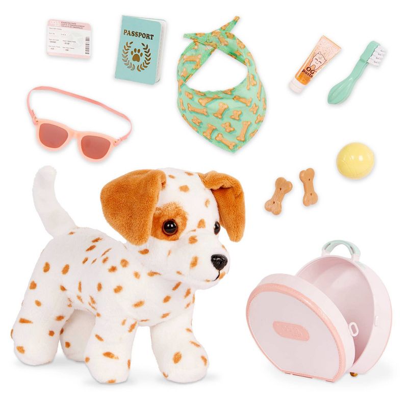 Our Generation Vacay Pup Posable 6&#39;&#39; Lemon Dalmatian Dog Plush &#38; Accessories Set for 18&#39;&#39; Dolls, 1 of 5
