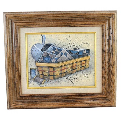Home Decor 13.5" Patterns Of Fabric Print Basket Quilt Thread  -  Fiber Wall Art