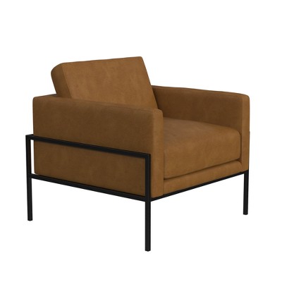 Gray Faux Leather and Metal Modern Accent Chair