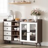 Farmhouse Coffee Bar Cabinet with Storage, 55" Kitchen Buffet Cabinet Sideboard with Glass Doors Open Shelves, Wood Sideboard Cabinets Storage - 3 of 4