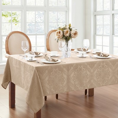 Taupe Jacquard Damask Stain Resistant Rectangle Tablecloth 52" x 70"