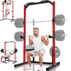 OPPSDECOR Multifunctional Squat Rack, Adjustable Power Cage Rack Stand with Wide & Narrow Pull up Bar, J-Hooks, Safety Spotter Arms for Home Gym - 1 of 4