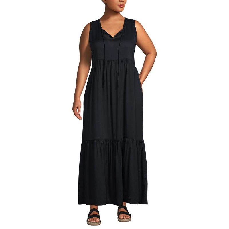 Lands' End Women's Sheer Modal Sleeveless Tiered Maxi Swim Cover-up Dress, 1 of 5