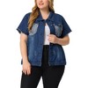 Agnes Orinda Women's Plus Size Spring Trend Denim Short Sleeve Distressed Jacket with Pockets - 2 of 4