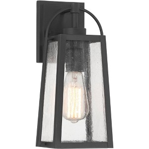 Possini Euro Design Woodley 13" High Modern Outdoor Wall Light Fixture Mount Porch House Exterior Weatherproof Sand Black Aluminum Seeded Glass Shade - 1 of 4