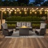 POCASSY 4-piece outdoor furniture set with fire pit table, brown wicker outdoor living set with patio sectional sofa, swivel chair - 2 of 4