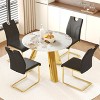 FURNIinspire Dining Sets Round Dining Set, 42" White Imitation Marble Textured Round Table Paired With 4 Black Dining Chairs With Golden Metal Legs - 4 of 4